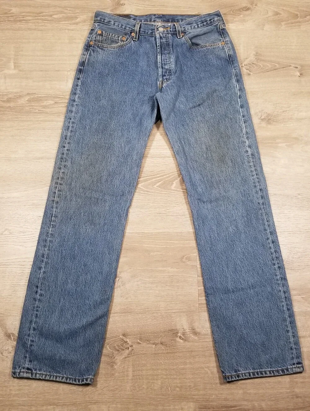 Vintage Y2K Levis 501 Jeans Mens 34x34 Button Fly Straight Leg Blue Denim